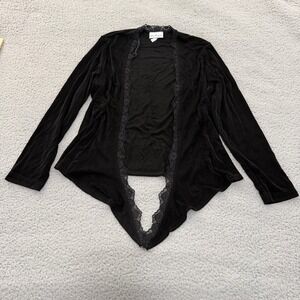Patchington Womens Black Lace Trim Open Front Ribbed Cardigan Pointed Hem Large